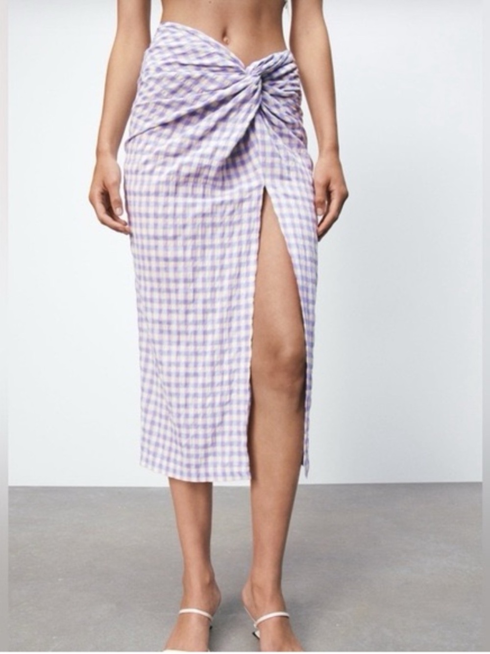 Zara Gingham Knot-Front Midi Skirt